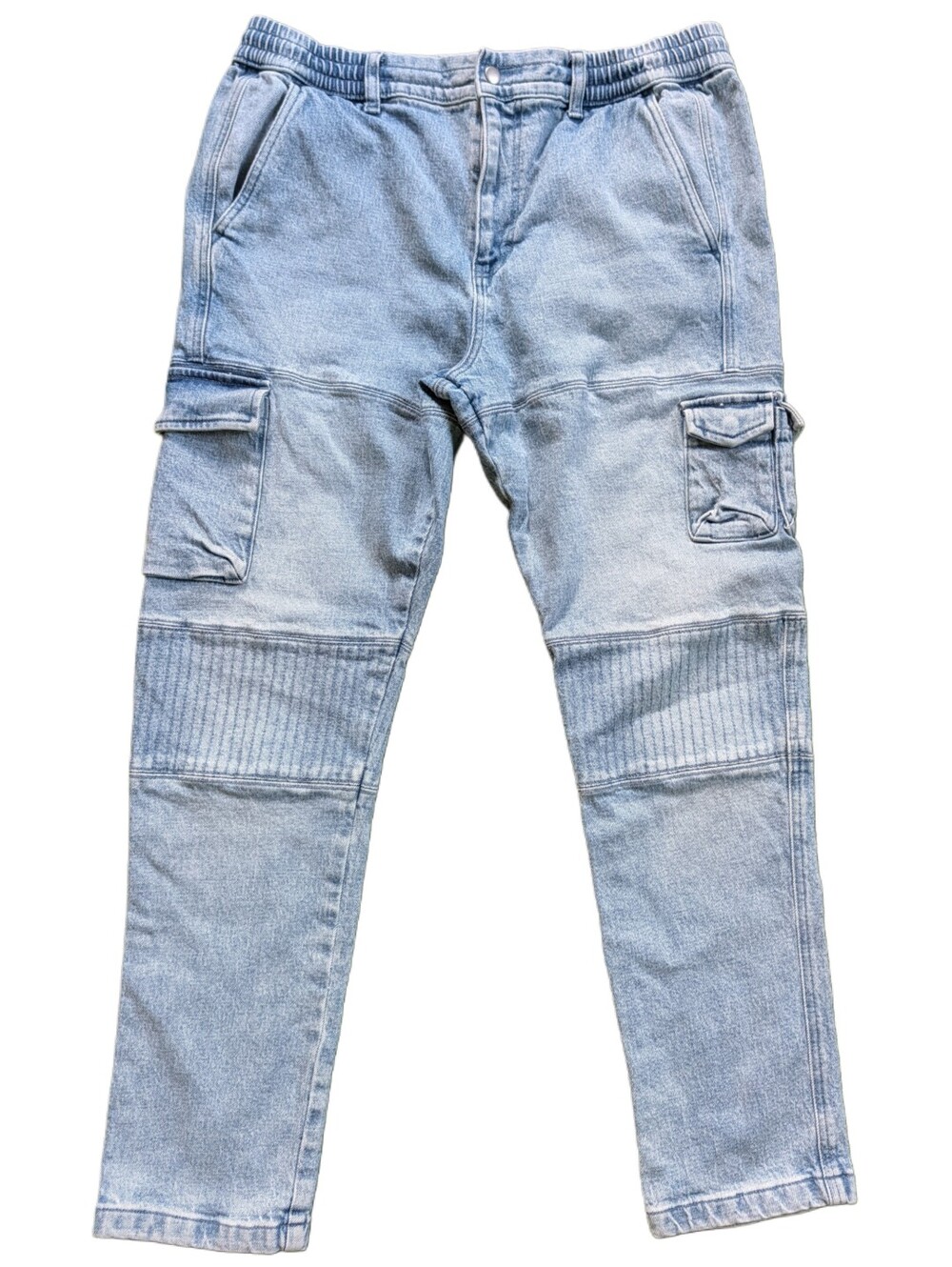 Pacsun Mens Light Wash Blue Cargo Moto Utility Drawstring Denim Pants Size Large
